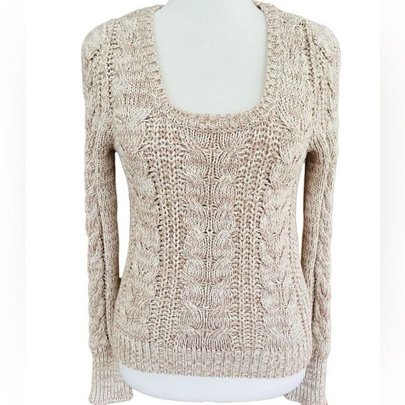 FREE PEOPLE tan/white cable knit cotton blend sweater size XS. - Picture 1 of 6